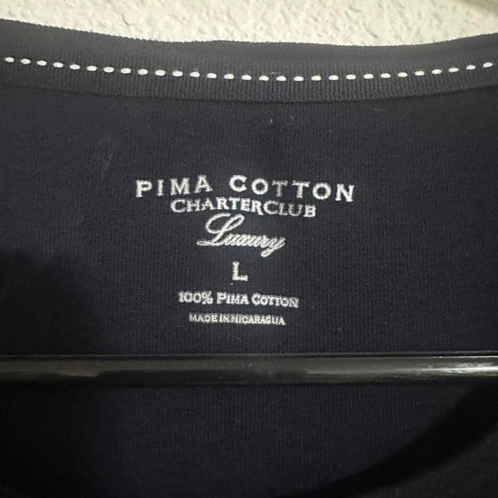 100% Pima Cotton Navy Long Sleeve Shirt Organic Basic Classic - Picture 2 of 4